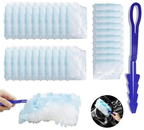 30PCS Fluffy Duster Refills, Dust Magnet Refill with 1 Handle, Disposable Duster Refills, Hand Duster Refills for Cleaning, Blue