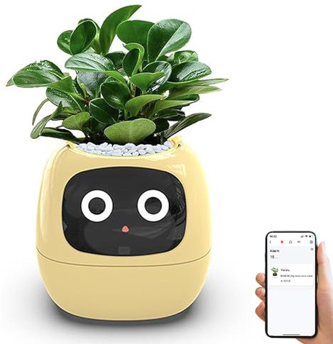 Pot de Fleurs Intelligent pour Plantes d'intérieur, Pots de Fleurs intelligents avec 49 Expressions Riches, 7 capteurs intelligents, puces AI, écran LCD, contrôle APP, jardinière Jardin Intelligente
