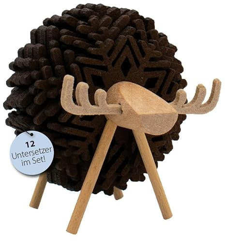kda Filz Untersetzer Rentier Hirsch Schaf - Filzuntersetzer Schneeflocke Winter Weihnachten Geschenk Mitbringsel (Braun)