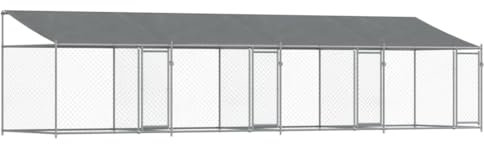 vidaXL Gabbia Cani con Tetto e Porte Grigia 8x2x2 m in Acciaio Zincato
