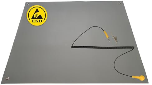 Minadax 60 x 40cm GRAU Antistatik ESD Computer Matte Tischmatte „Premiumqualität“ + Anschlusskabel