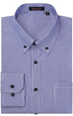 Enlision Blue Dress Shirts for Men Causal Striped Button Down Shirt Long Sleeve Office Classic Regular Fit with Pocket S