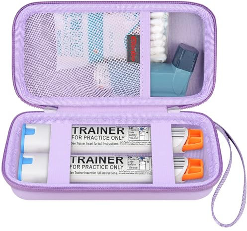 Elonbo EpiPen Tragetasche, Travel Medicine Kit für 2 Epi Pens oder Auvi Q, Ventolin Inhalator, Allergie-Medikamente, Diabetik Supplies Organize Halter Tasche, Lila (NUR Fall!)