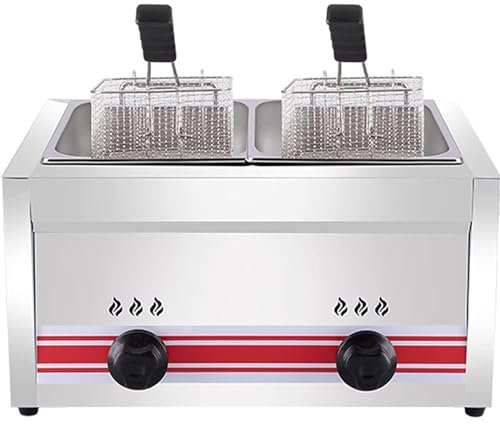 DPLWJPP Deep Fryers Stainless Steel Commercial Deep Fryer,Adjustable Temperature,Perfect For Fried Chicken,Shrimp,French Fries,Chips & More,Removable Oil-Container,Doublecylinder10l+10l