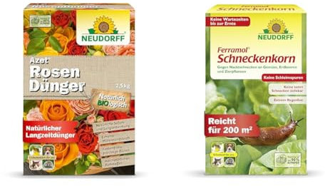 Neudorff Azet RosenDünger – Bio Rosendünger mit 100 Tagen Langzeitwirkung & Ferramol Schneckenkorn. Zuverlässiger und schneller Schneckenschutz