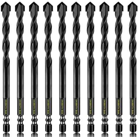 10 Pcs 8mm Masonry Drill Bits Set, Carbide Concrete Drill Bits for Brick, Stone, Concrete, Tile, Ceramic, Porcelain, Glass, Plastic, Wood and More, Quick Change 6mm Hex Shank, with Sturdy Case