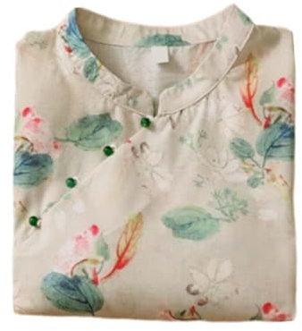 Chemisier ample d'été Hanfu en coton ramie à manches 3/4 avec boutons grenouille chinoise A04, multicolore, Taille XL