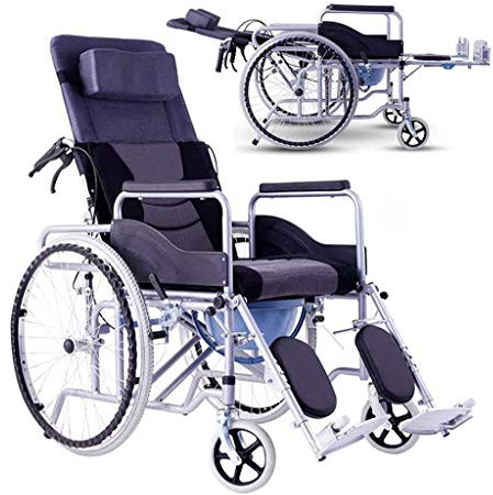 Rollstuhl mit hoher Rückenlehne, zusammenklappbar, superleicht, tragbar, mit Toilette, keine Luftreifen erforderlich, im Liegen, selbstfahrender Trolley für Senioren/Behinderte, tragbar