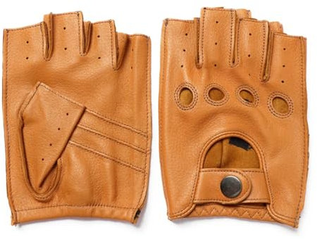 Halbfinger-Handschuhe aus echtem Leder, für Herren, echtes Schaffell, zum Autofahren, Reiten, dünne Lederhandschuhe, braun, L