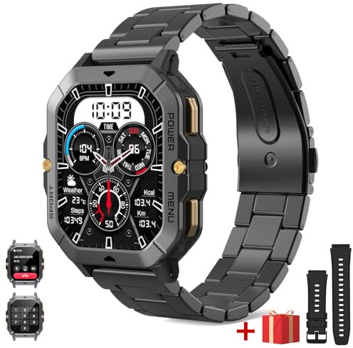 Smartwatch Uomo(2 Cinturini), 2.02 Orologio Smartwatch con Effettua/Risposta Chiamate, 1ATM Impermeabile 410mAh 100+ Modalità Sport con Sonno/Cardiofrequenzimetro/Contapassi, per Android iOS(Nero)