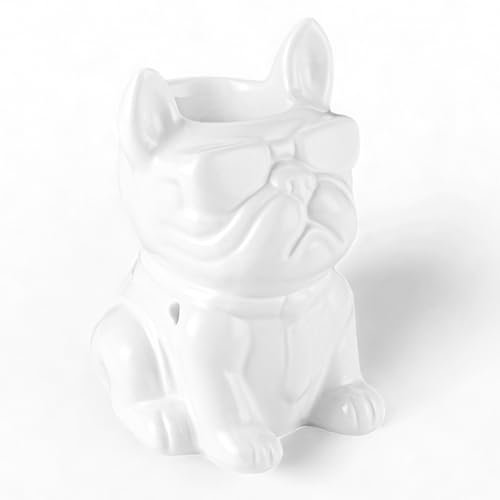 Brûle-Parfum Céramy Boubou Blanc - Atmosphère Parfumée - Objet Artisanal à la Mode -Aromathérapie Facile - Brûleur Fondant parfumé - Déco Bouledogue - Figurine Chien - 45 ML - H 15,5cm – Zen’Arôme