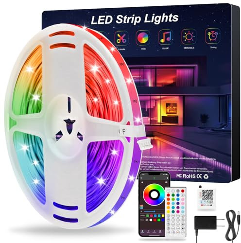 Miden LED Streifen lichter, 5m Musik Sync Smart RGB LED Leuchten, Farbwechsel mit App und IR-Fernbedienung, Perfekt für Weihnachten, Partys, Feiern und Heimdekorationen
