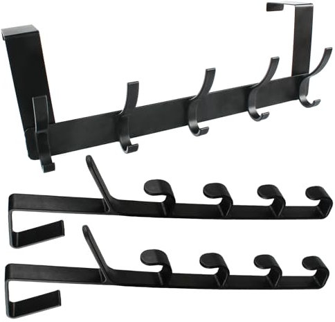 Aluminum Alloy Over The Door Coat Hooks Rack, 5-Hook No Drilling Hanger For Hat, Jacket, Clothes & Robe