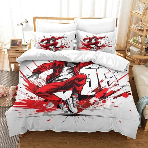 GUYDZOOM Street Hip-Hop Bettbezug Bettwäsche-Sets Kinderbettwäsche Reißverschluss Mit Kissenbezug Betten Set Für Jungen Und Mädchen, Kinder Single(140x200cm)