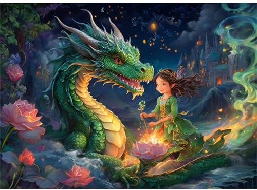 TWYYDP Puzzle 1500 Teile Grüner Drache und Mädchen Puzzle Schwierige Holzpuzzles