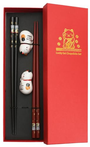 Japanese Style Wooden Chopsticks Set, Cat Themed Sushi Chopsticks, Premium Gift Box Chopsticks, Chopstick Set with Ceramic Base, Lightweight Reusable Chopsticks, Chopsticks Set Suitable for Gift