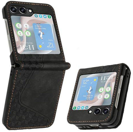 OKZone Coque pour Samsung Galaxy Z Flip 6, Etui Protection Housse Premium en Cuir PU Portefeuille Étui Téléphone [Fermoir Magnétique] [Fentes pour Cartes] Flip Case(Noir)