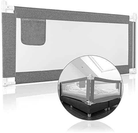 RAWVEL® Bettgitter grau [1,6m] - Labor geprüft - Rausfallschutz Bett [Eine Seite] - Bettschutzgitter für Kinder & Elternbetten - Inkl. Deutscher Aufbauanleitung & Aufbauvideo