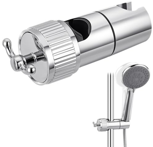 Xialvyu Verstellbarer Handbrause Halterung mit 2 Haken, Universal Duschkopfhalterung Ohne Bohren für 18-25 mm, Verchromt Brausehalter für Duschstange, 360° Drehbar, Einfache Installation