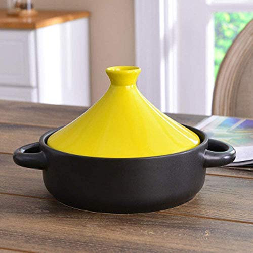 MGEMJMJ Moroccan Tagine Cooking Pot Cast Iron Enamel Stew Casserole Slow Cooker With Anti-Scalding Handles(Color:Yellow)