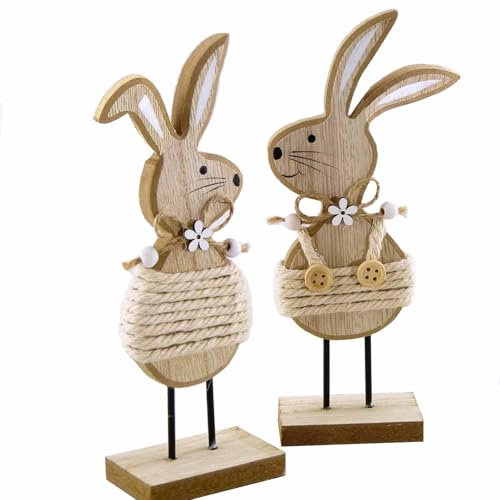 YIEUR 2 Stück Osterhasen Holz Figuren Aufsteller Ostern Hase Deko, 17cm Osterdeko Hasen Osterhasen Holz zum Hinstellen für Draußen Tischdeko Garten Deko (schwarz)