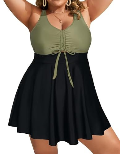 Hanna Nikole Badeanzug Damen Große Größen Zweiteiler Tankini SchlüSselloch Badekleid Mit Badeshorts Bauchweg Bademode Blumen Strandmode Einstellbar Schwimmanzug