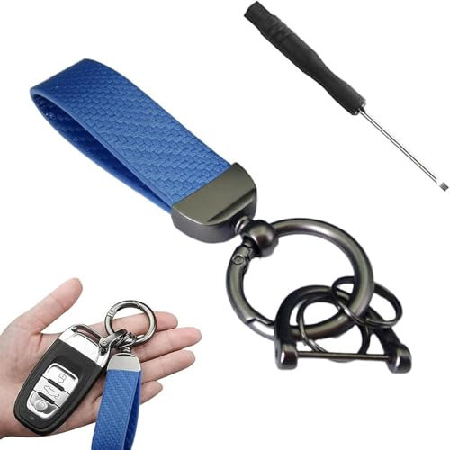 GLYGLY Porte Clef Voiture pour Porsche 718 Cayman (982), Porte clés Universel en Cuir avec Anneau en D, Anti-Rouille pour Voi Clés Accessoire Voiture,B/Blue