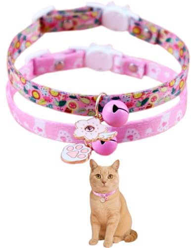 GoldTiger Katzenhalsband mit Glöckchen, Katzenhalsband mit Charms, verstellbares Haustierzubehör für kleine bis mittelgroße Katzen, 2 Stück (20–30 cm)