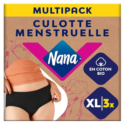 Nana Culotte Menstruelle Lavable Coton Bio - Flux Abondant - Noir - Coupe Hipster - XL x3