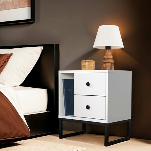 Dmora Nachttisch Predazzo 45,2x29,5x50 cm Weiß, 1 Fach 2 Schubladen