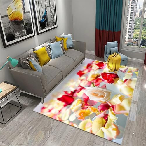 Rosenblüte Pflanzen 3D Gedruckte Teppiche rutschfeste Bereich Teppiche Schlafzimmer Nachttisch Moderne E Fußmatten 160 X 230 cm - Leicht Zu Reinigendes, Weiches Polyester -45490469441