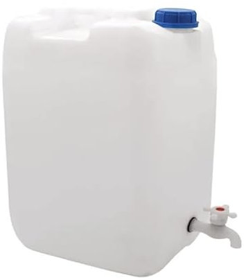 Water Storage Container, 20L Capacity, Plastic Tap, 35.5 x 27 x 25 cm, White