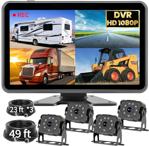 4K Backup Camera System for Wired Truck, 10.1 Inch 5 Channel Touch Monitor with DVR Recording/Music Playback/Playback/BSD Night Vision Waterproof Backup Camera for