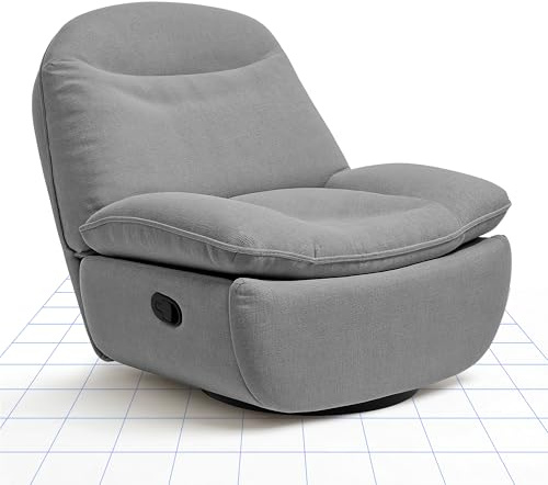 FLEXISPOT Fernsehsessel Relaxsessel, Liegen TV Sessel mit 1 Seitentaschen 360°Drehbarer Sessel mit Schlaffunktion, Schaukelstuhl für Wohnzimmer, Rückenlehne & Beinstütze Getrennt Verstellbar (Grau)
