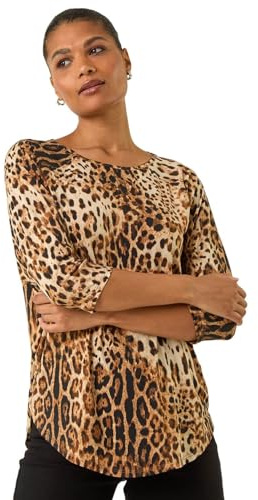 Roman Originals Stretchy Top for Women UK - Ladies Jersey Blouse Smart Casual Tunic Work 3/4 Length Sleeve Round Neck Boat Neckline Flattering Autumn Winter