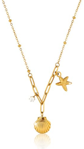 AUMIRELLE Elegante Muschel- & Seestern-Halskette, verstellbar & wasserfest aus Edelstahl – Stilvolles Schmuck Geschenk für Frauen (46, Zentimeter, Ozean-Halskette)