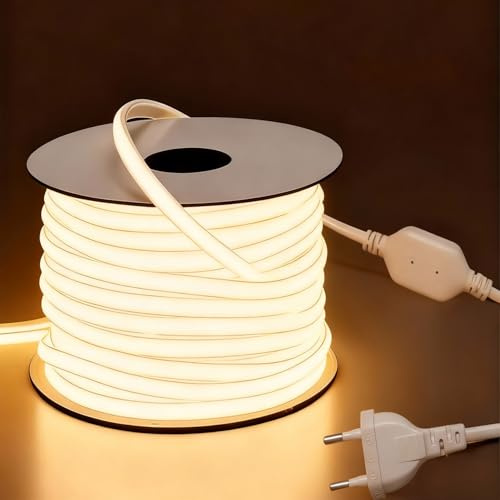 Q.Laomi COB LED Streifen 10M, 230V Direktanschluss LED Strip Outdoor Wasserdicht, Selbstklebend Lichtband Aussenbereich Flexibel Lichtschlauch 3000K Warmweiß für Innen Außen Dekoration Beleuchtung