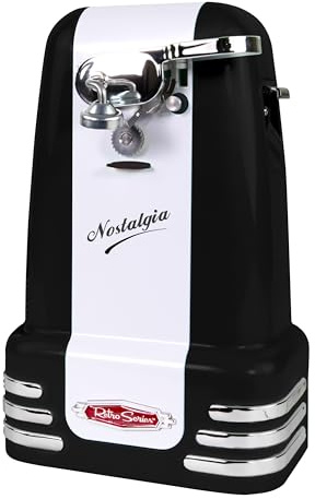 Nostalgia Retro Elektrischer Dosenöffner für Küche mit magnetischem Deckelentferner, Messerschärfer und Soda- oder Bierflaschenöffner, Schwarz