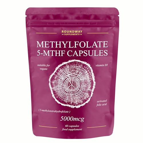Methylfolate Folic Acid 5mg | 5000mcg 5-MTHF Supplement for Pregnancy | 60 Capsules, 2 Month Supply | Made in The UK by Roundway Supplements