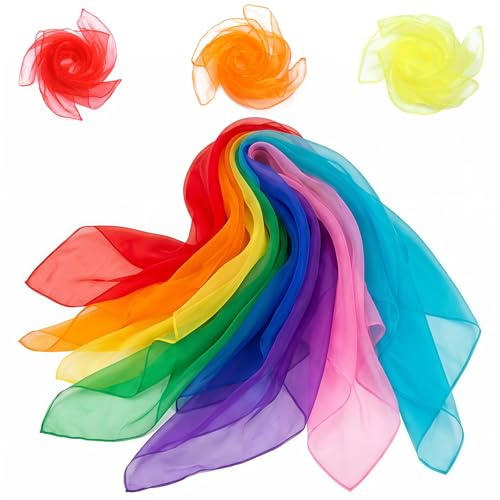 JYXNU 8 PCS Foulard Couleur Jonglage Foulards Sensoriels Bébé, Colorées écharpes à Jongler Carré Foulards,Foulards De Danse Enfant Carré Foulard écharpes,Pour Jardin D'enfants Et Adultes,60 * 60 cm