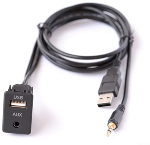 Car AUX to USB Audio Interface Cable Adapter for Dash Flush Mount Installation – 3.5mm Male Jack, ABS Housing, 12V In-Car Socket