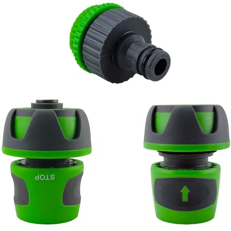 RIEGOPRO Pack Conectores de Riego para Manguera de Jardín Bicomponentes Antideslizantes – Conector Rápido + Conector Aquastop Antigoteo + Adaptador de Grifo (19mm)