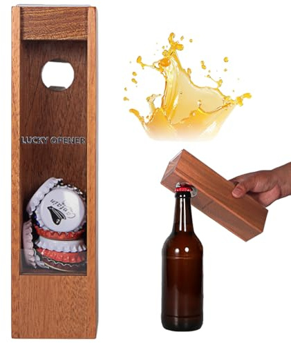 Personalisierter Holz‑Flaschenöffner mit Kronkorken‑Auffangbehälter | Lustiges Bier‑Geburtstagsgeschenk für Männer, praktisches Bier‑Zubehör, toll für Feiern und Bierabende
