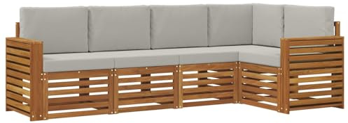 vidaXL Sofagarnituren 5 pcs Natürlich und Hellgrau Massivholz Akazie, Garten-Sofa, modernes Outdoor-Möbel, robuster Lounge-Satz, Bequeme Terrasse-Sitzmöbel für Dein Zuhause