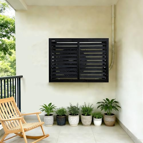 Verkleidung Abdeckung für Klimaanlage Wärmepumpe Wandmontage Sichtschutz für Außengeräte Holz 86 cm x 60 cm x 32 cm (anthrazit)