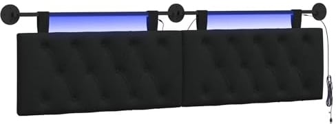 vidaXL Hängendes Kopfteil Mit LED Licht Schwarz Stoff, Moderner Schlafzimmerkopf, rechteckiges Polster, Cozier Rückenlehne, minimalistische Deko, platzsparend