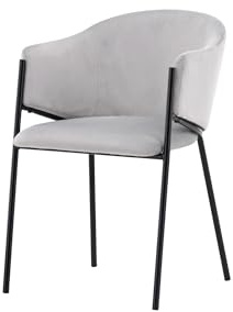 FURNLUX Evelina Esszimmerstuhl, Nostalgischer Stil, Esszimmer, Gepolsterter Sitz, Textil/Samt, Grau, 54x62x80 cm, 6 kg, Abgerundete Rückenlehne, Schwarzes Stahlgestell