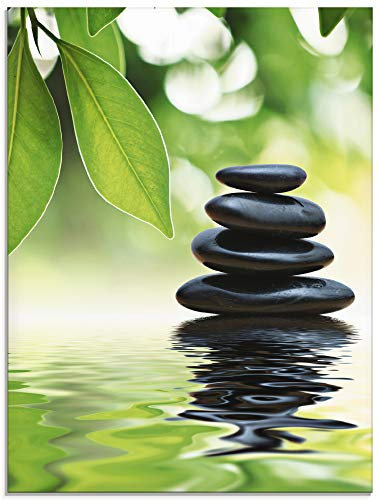 ARTland Wanddeko Glasbilder Wandbild Glas Bild einteilig 45x60 cm Hochformat Asien Wellness Entspannung Spa Zen Steine Gräser Pyramide Wasser T5UJ