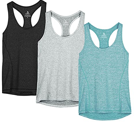 icyzone® Damen Funktions-Tanktop Sporttop Unterhemd Stretch fuer Yoga Fittness training Damen Tanktop Racerback ,Black/Granite/Green,L