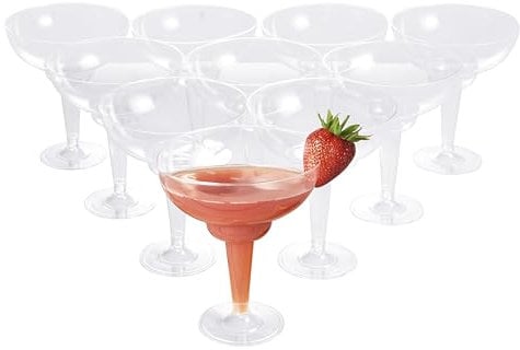 MATANA 10 Elegant Hard Plastic Margarita Cocktail Glasses, 360ml - Transparent, Sturdy & Reusable - Daiquiri Martini Glasses for Weddings Birthdays, Christmas & Outdoor Parties